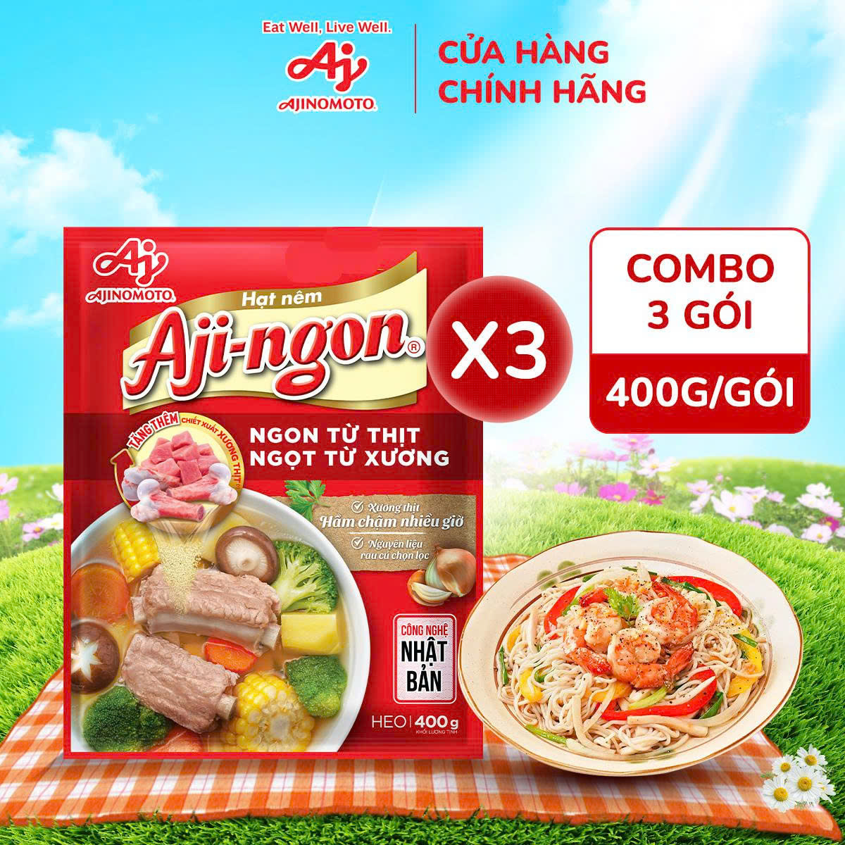 Combo 3 Gói Hạt Nêm Aji-ngon® 400g/Gói