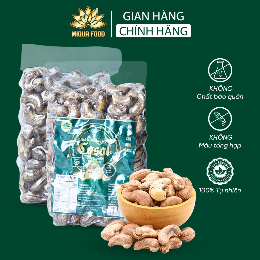 Hạt điều vỏ lụa rang muối CASAL 500gr túi hút chân không A+