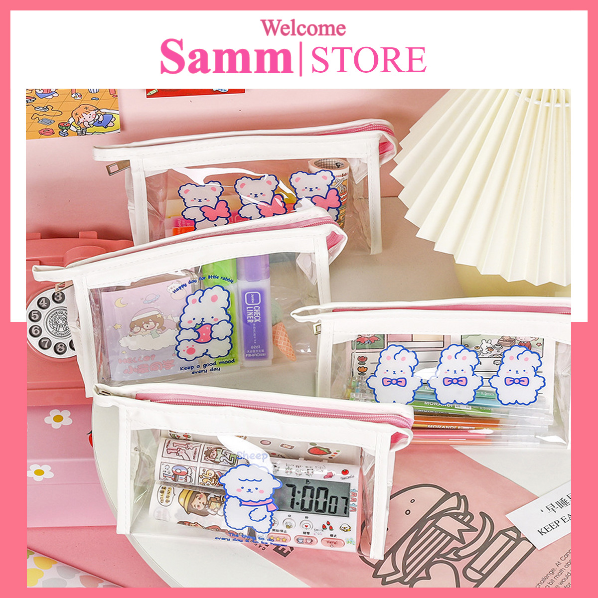 Túi đựng mỹ phẩm, hộp đựng bút, đồ dùng cá nhân trong suốt hình tam giác dễ thương