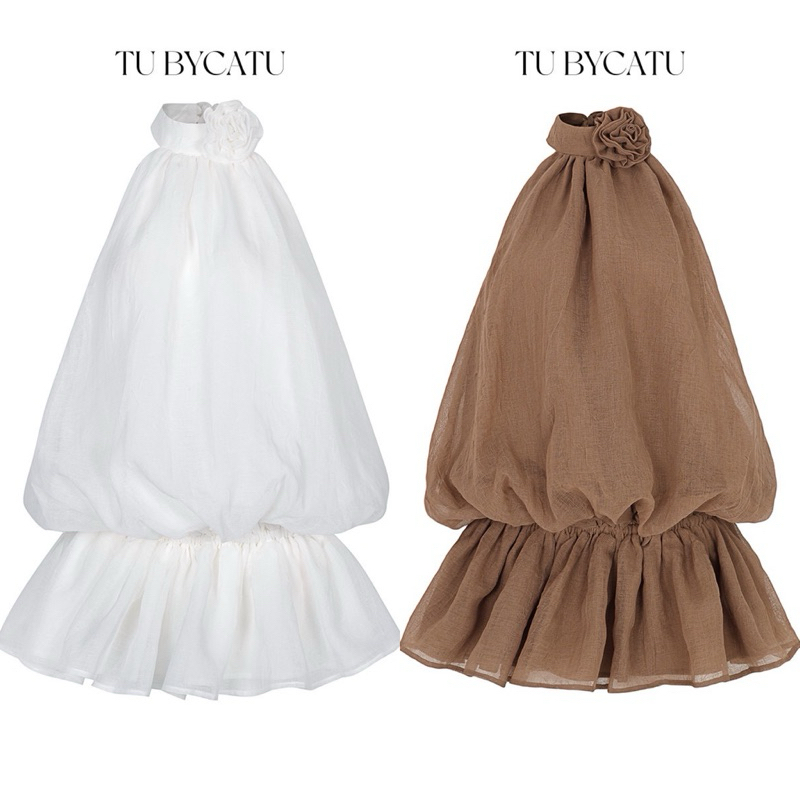 Tubycatu | đầm yếm rosa white/ nude dress