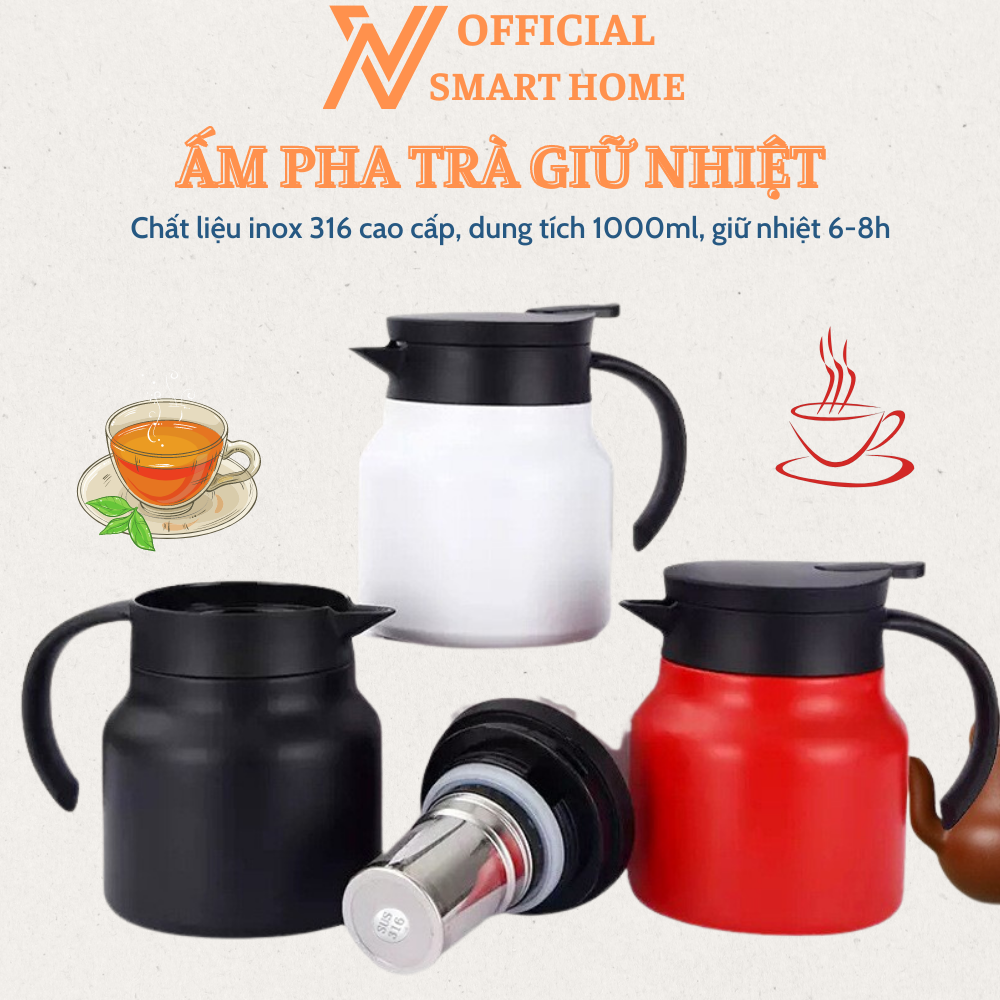Ấm pha trà giữ nhiệt có lõi lọc trà, bình trà giữ nhiệt lõi lọc chất liệu inox 316 cao cấp dung tích 1000ml, ấm nước giữ nhiệt liên tục đến 12h