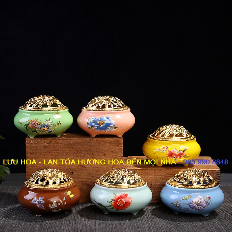 Lư xông trầm men ngọc rạn cao cấp, Lư đốt trầm làm vật trang trí, phong thủy, xông phòng, thư giãn thưởng trà - tặng trầm