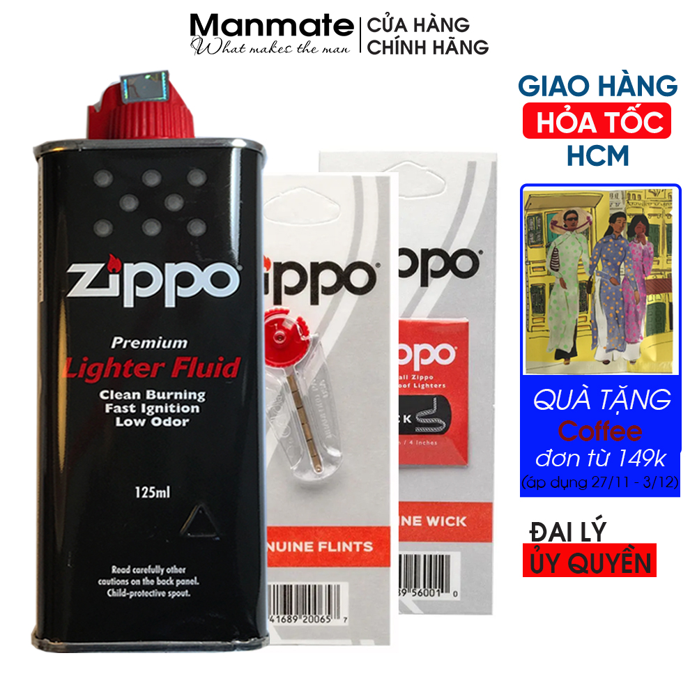 Bộ 3 phụ kiện Zippo Mỹ chính hãng (made in USA) - hàng CHÍNH PHẨM, có mã vạch - Manmate Zippo