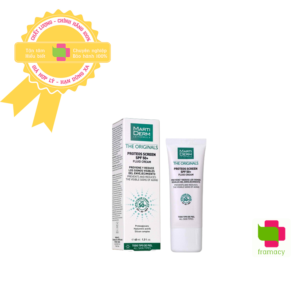 Kem chống nắng phổ rộng MartiDerm The Proteos Screen SPF 50+, Tây Ban Nha bảo vệ toàn diện, giảm mụn nám