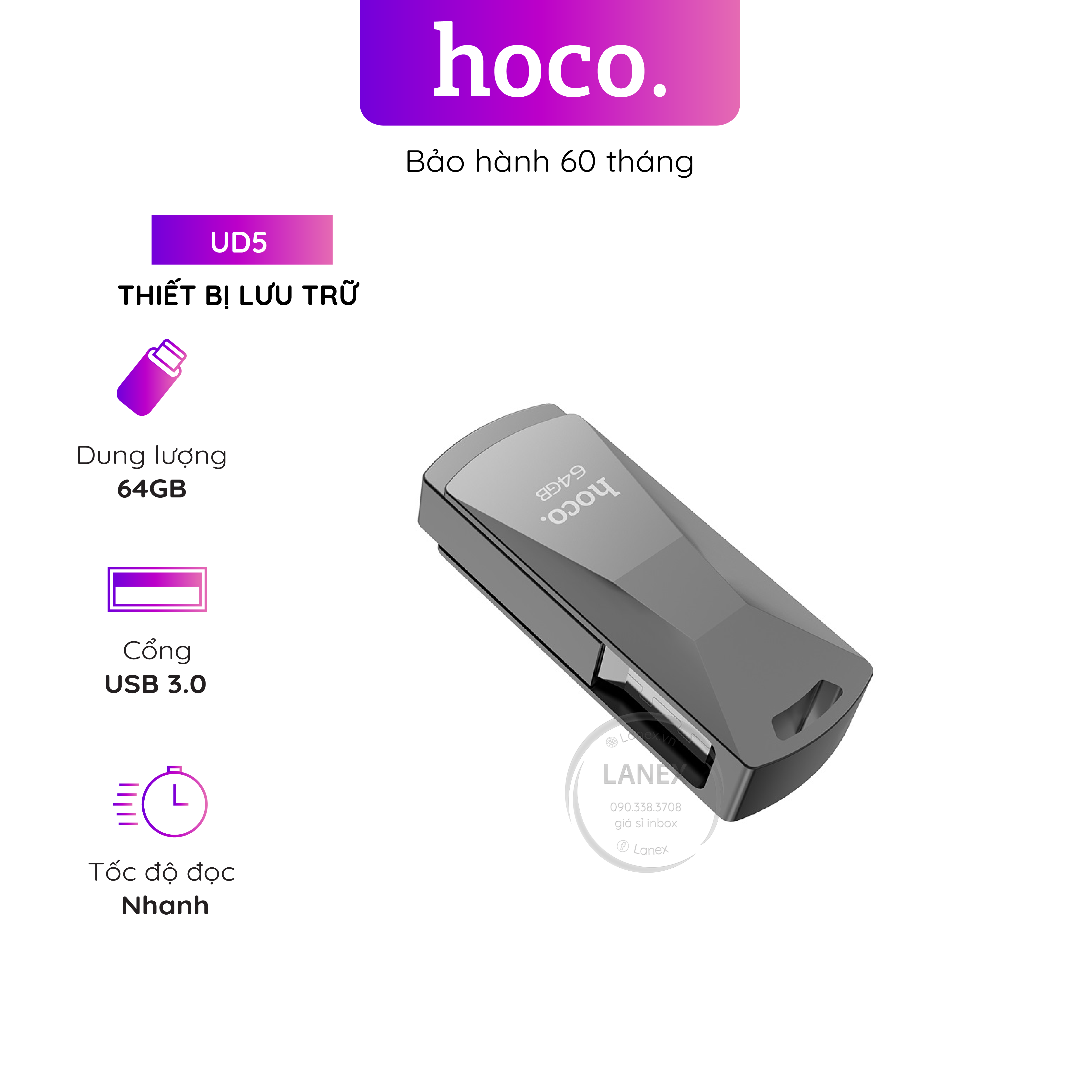 Thiết Bị Lưu Trữ Hoco Ud5 64G Usb 3.0 Hợp Kim Kẽm