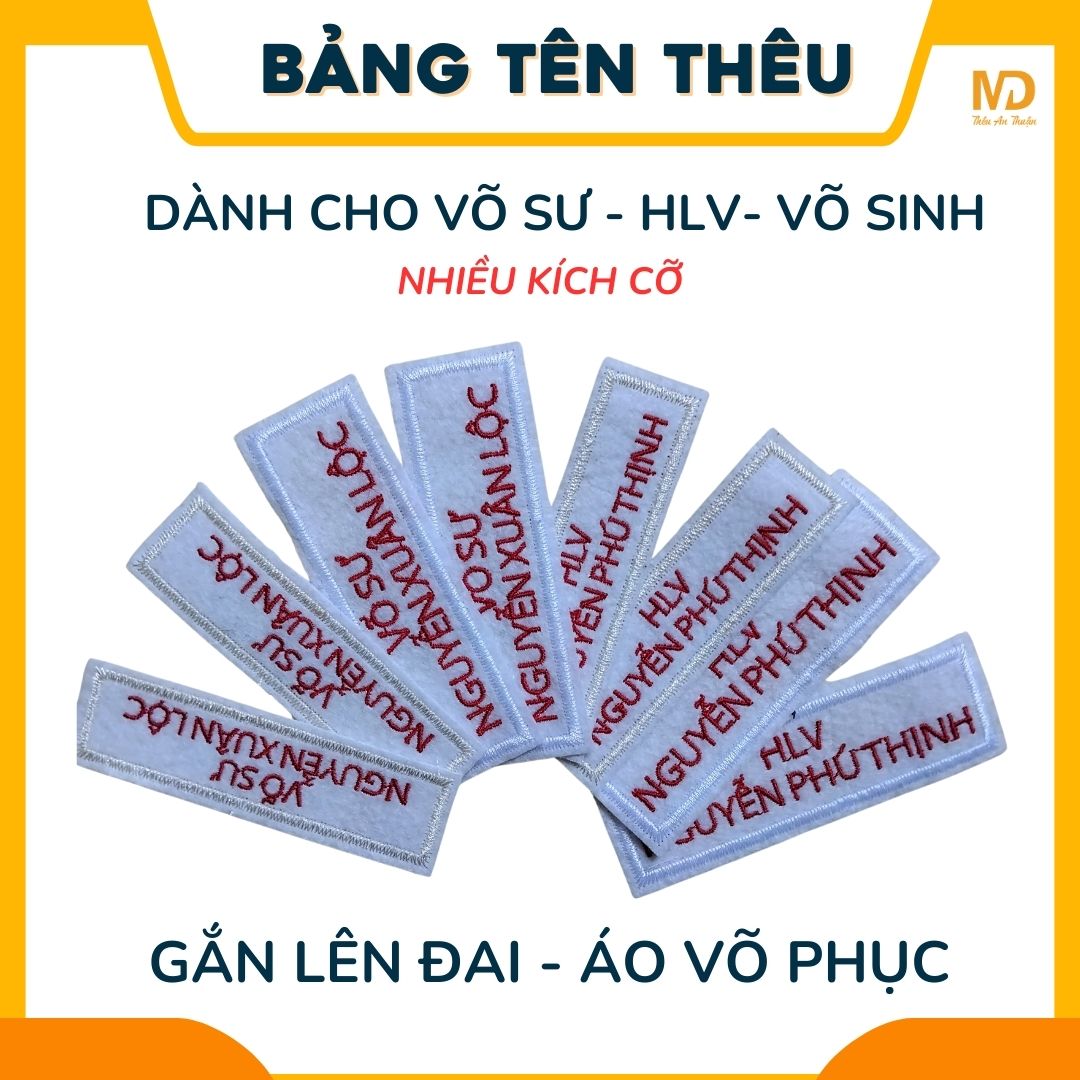 Combo 2 Bảng tên võ phục vải thêu gắn lên quần áo, đai võ phục nhiều màu sắc, kích cỡ-  Bảng tên Von