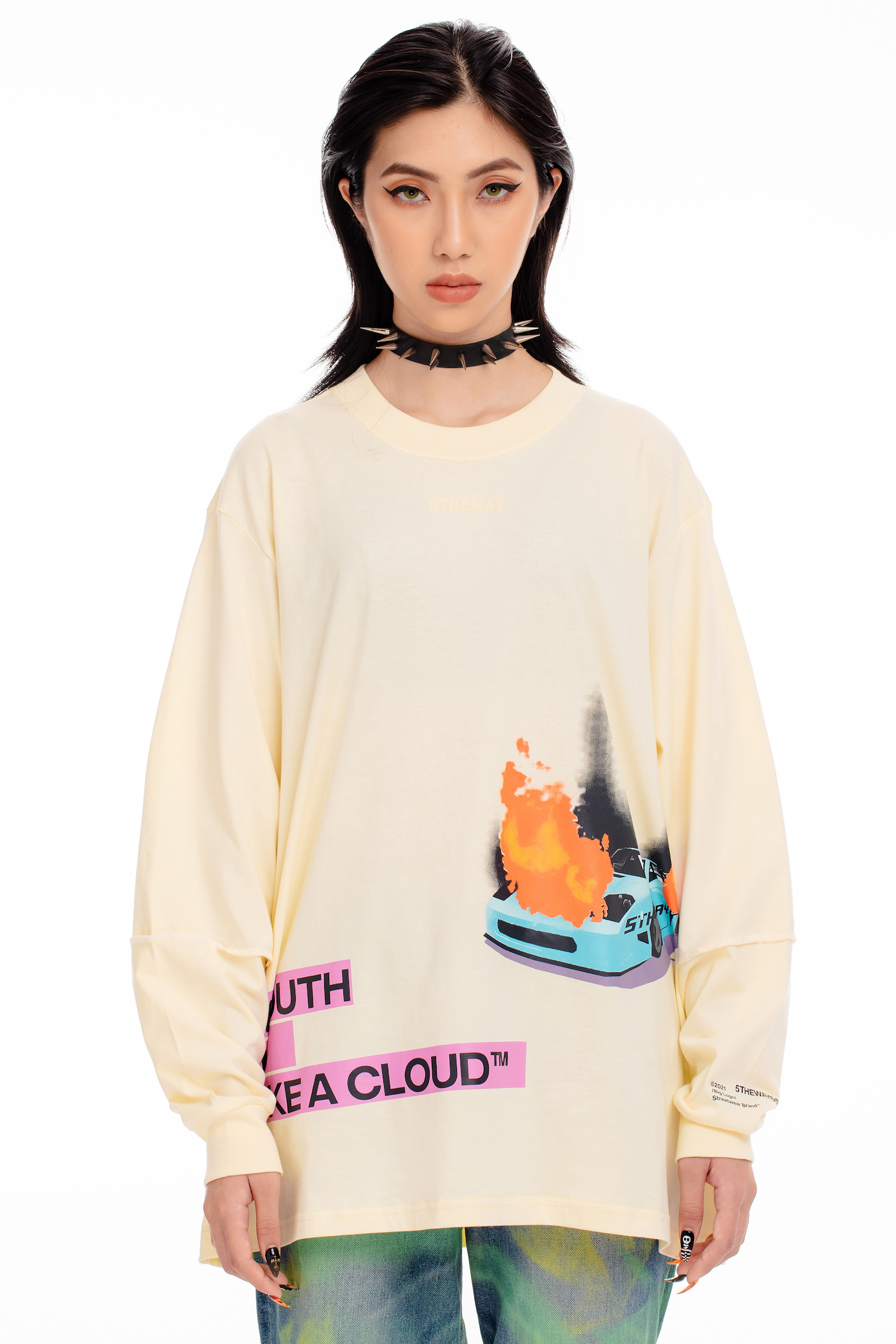 5THEWAY®  /YILAC/ SQUARE LONG SLEEVE TEE™ in LEMON ICING aka Áo Thun Vàng Tay Dài