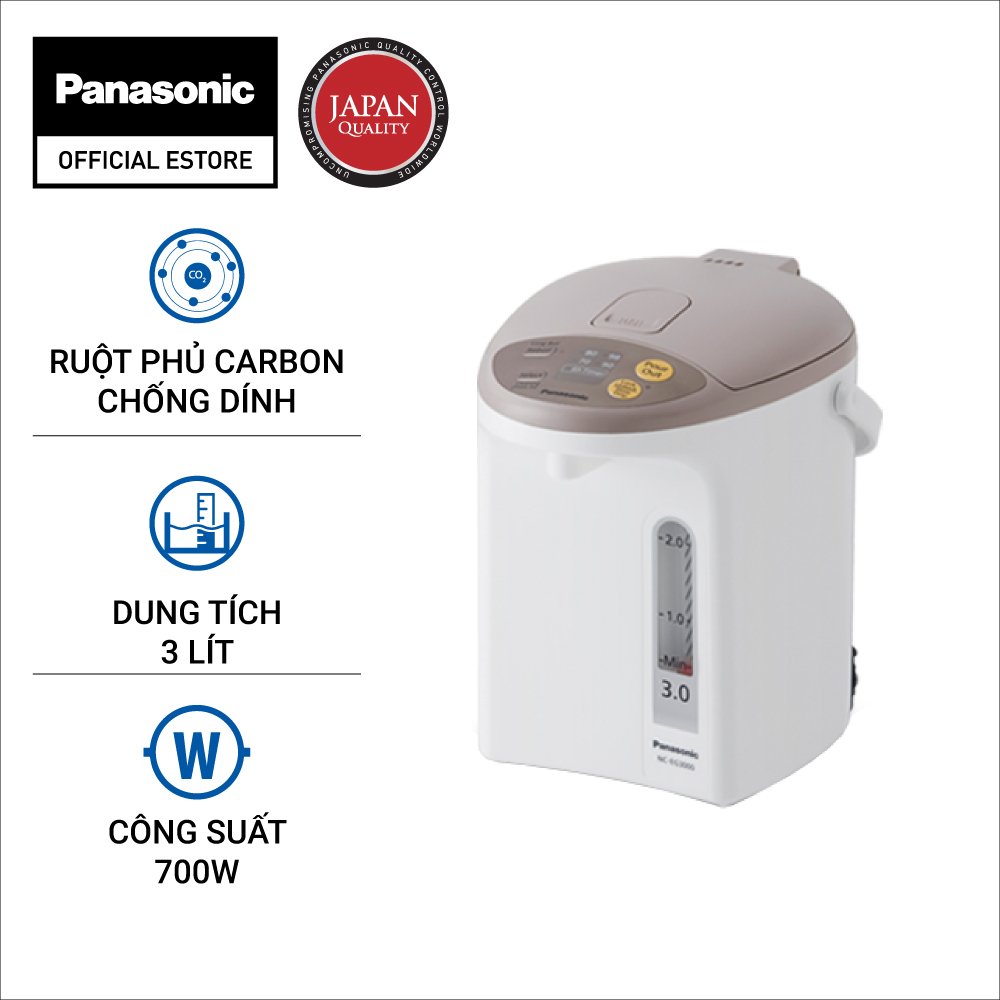 Bình Thủy Điện Panasonic NC-EG3000CSY - Xuất xứ Thái Lan - Dung tích 3L - Công suất 700W - Ruột bình phủ carbon hạt nổi - Chức năng hẹn giờ và tẩy cặn - Bảo Hành 12 Tháng - Hàng Chính Hãng