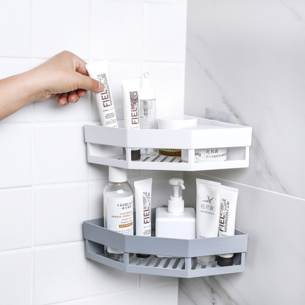 Kệ góc tam giác nhựa dán góc tường đa năng cho bếp & nhà tắm, kệ góc tam giác 27x18.5x6cm
