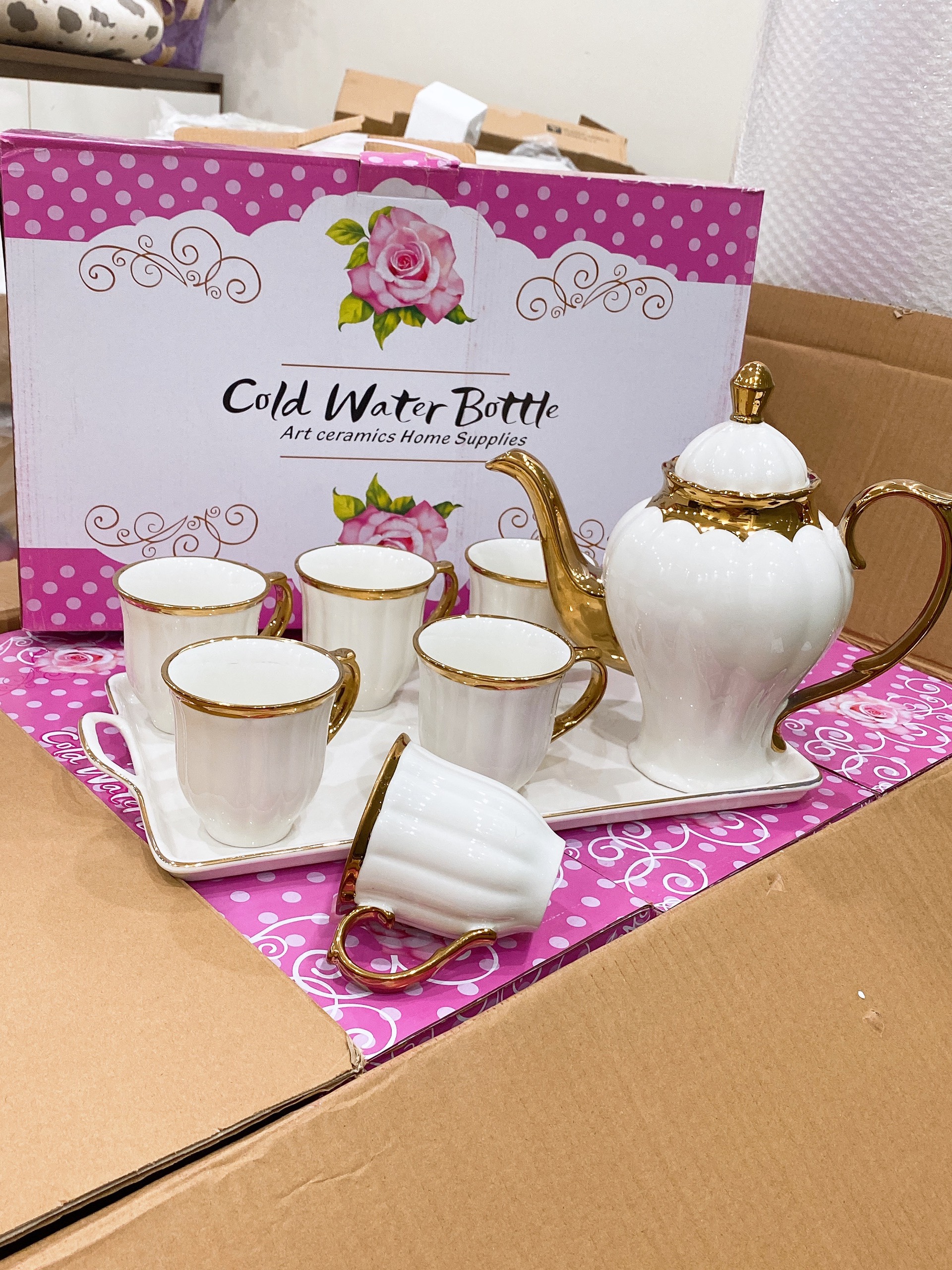 Bộ ấm trà sứ trắng cổ vịt cao cấp, thiết kế sang trọng, tỉ mỹ chất liệu cao cấp độ bền cao an toàn cho sức khỏe