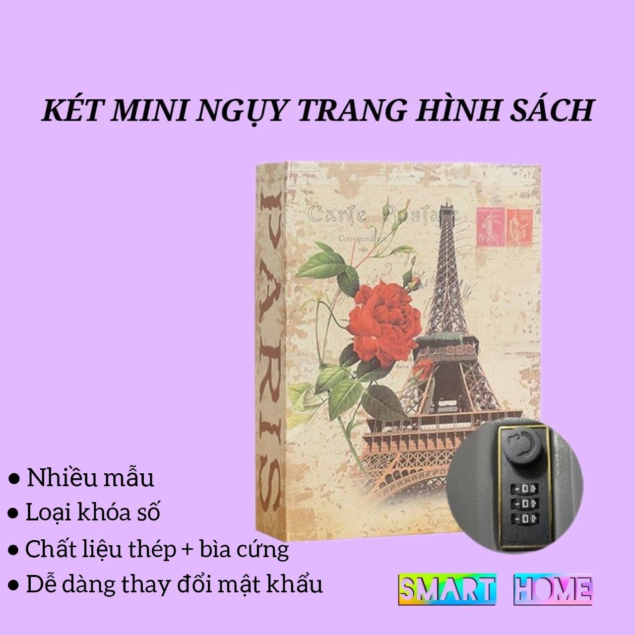Két sắt mini hình quyển sách loại mật mã khóa số size 24x15x 5,5 cm
