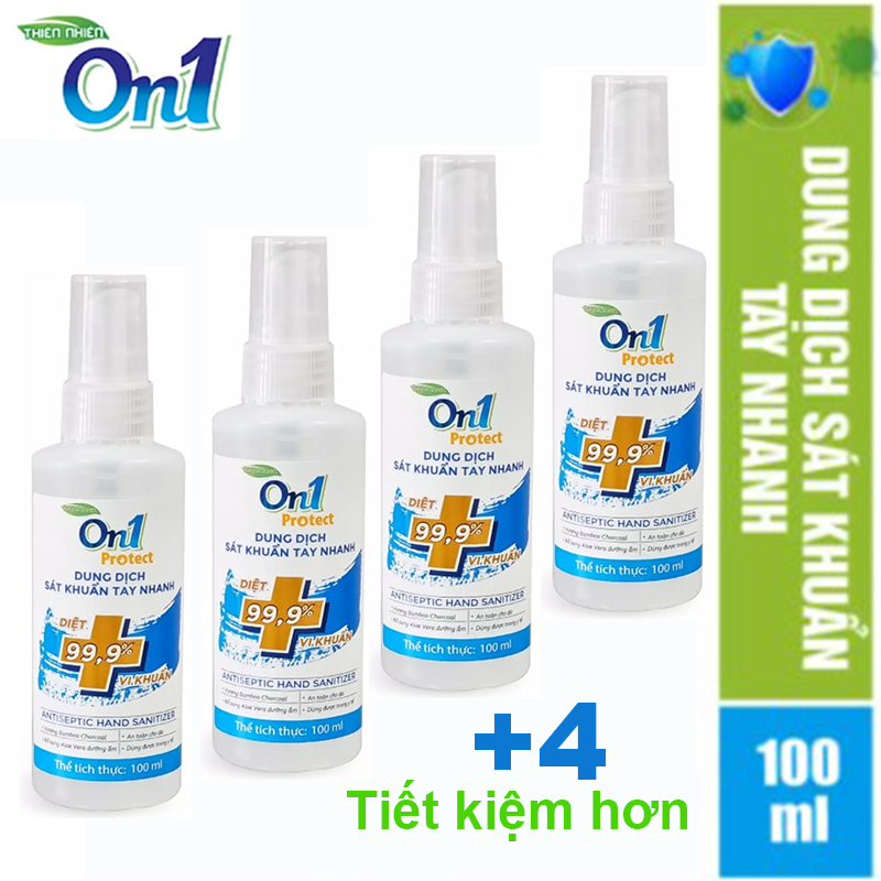 Combo 4 chai dung dịch sát khuẩn tay nhanh on1 protect hương bamboo charcoal 100ml