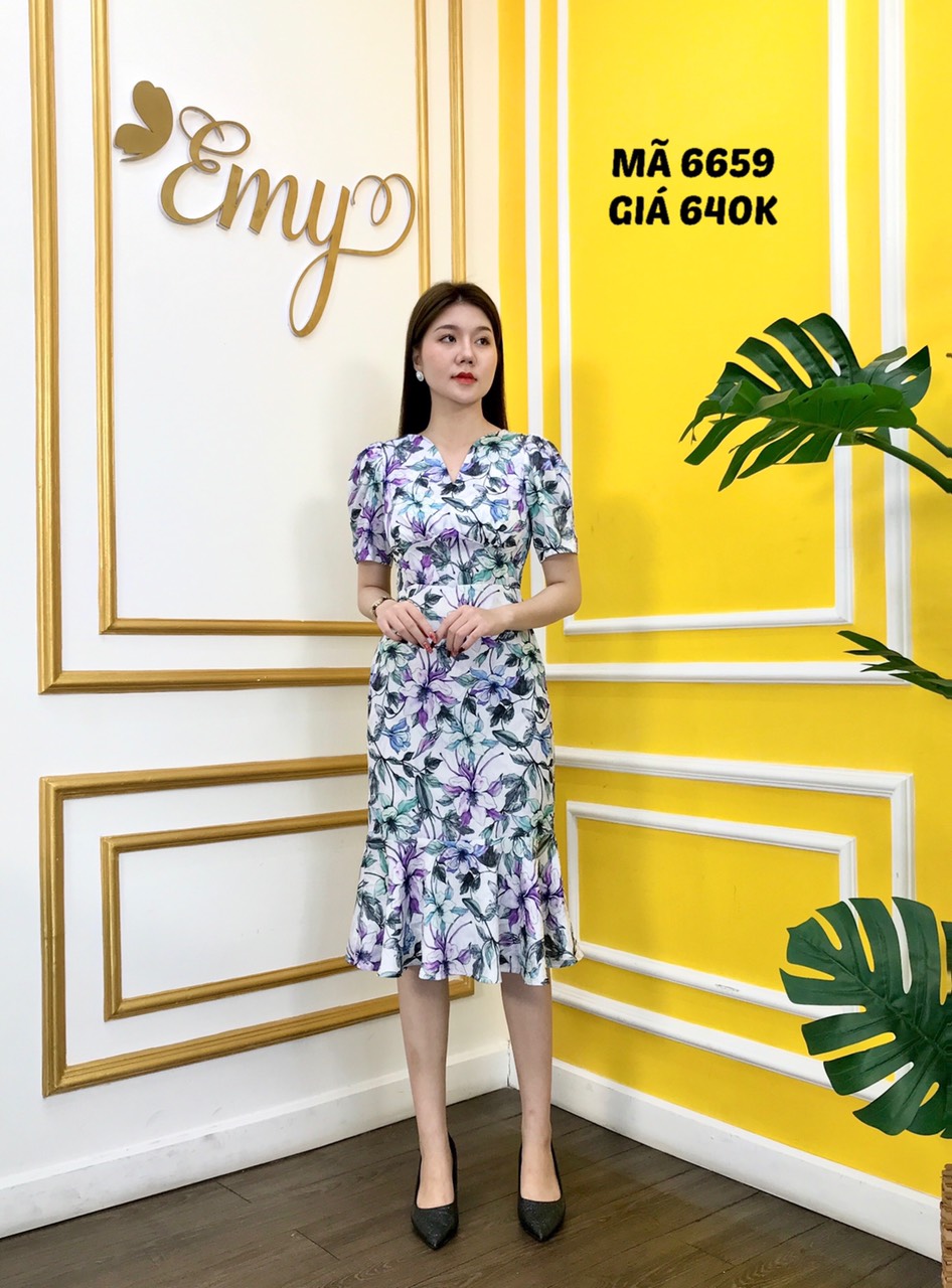 Đầm emy em6659 midi body đuôi cá tay lỡ
