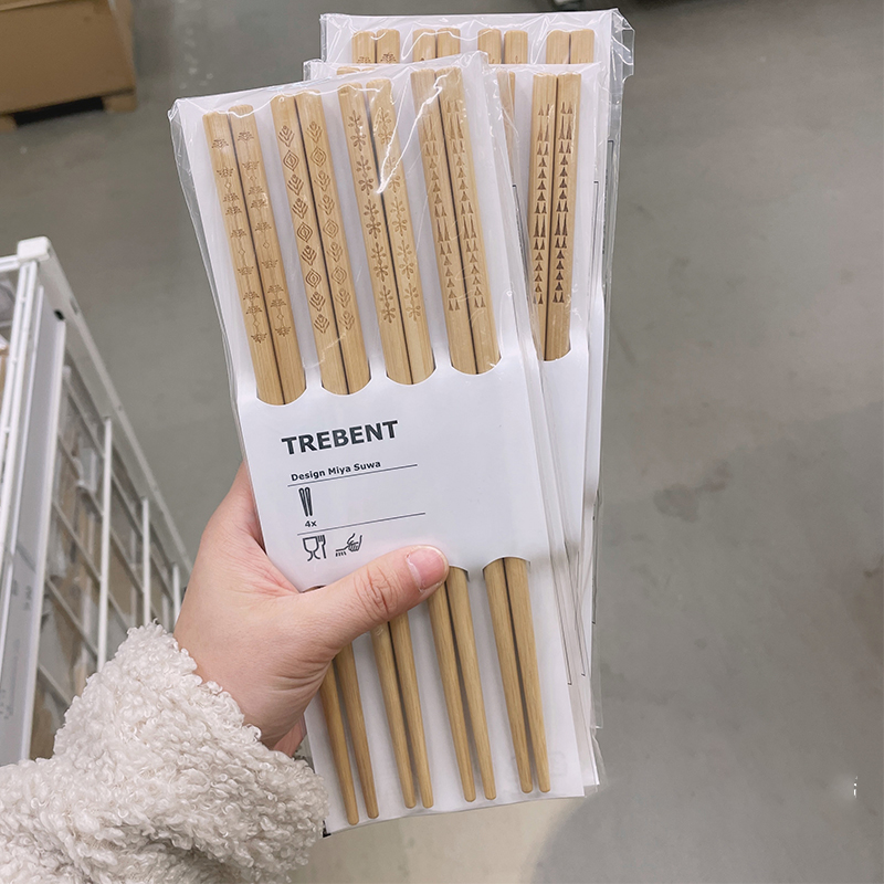 Bộ 4 đôi đũa tre khắc hình cao cấp Trebent IKEA
