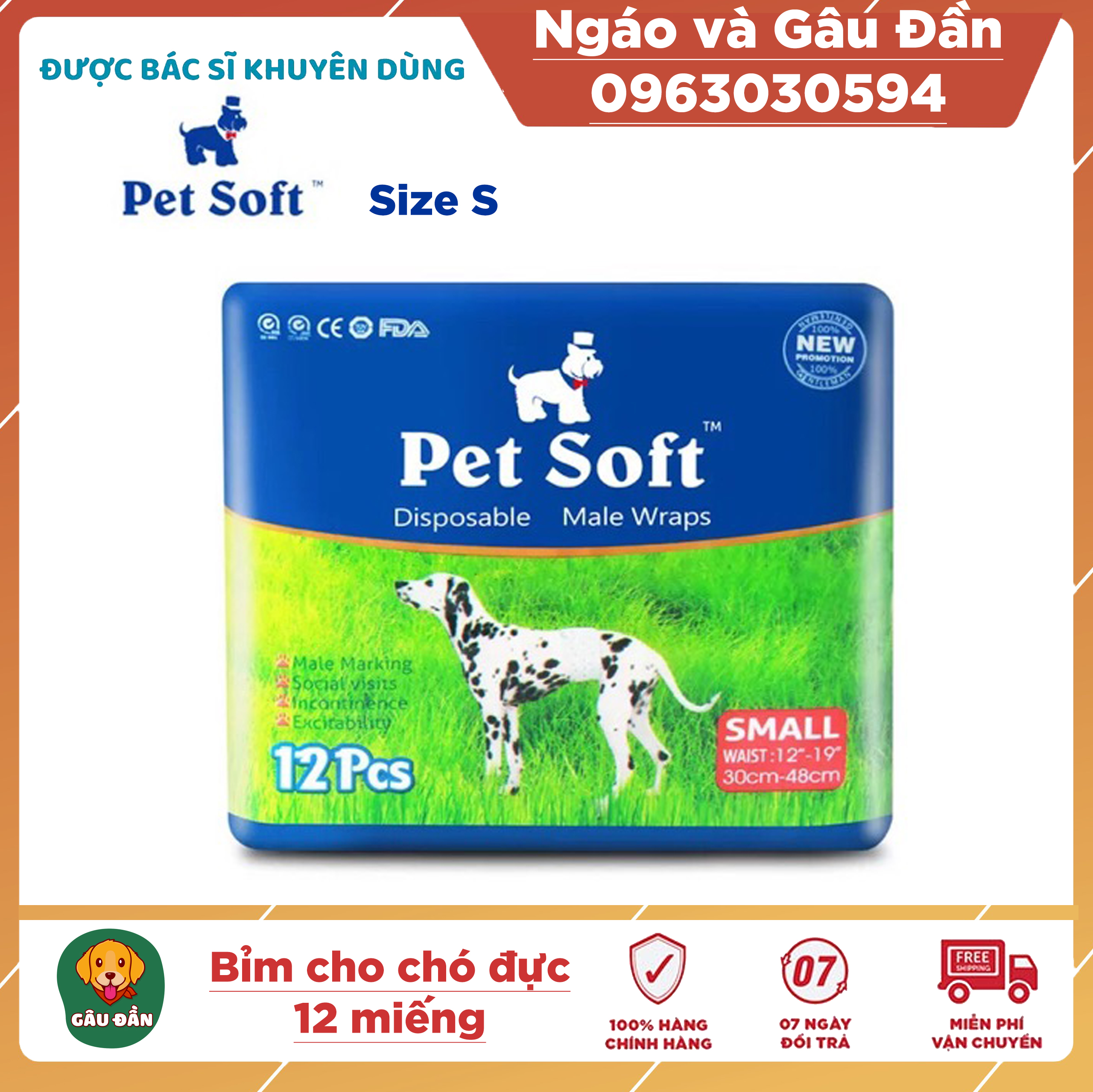 Bỉm vệ sinh cho chó đực Pet Soft 12 chiếc size S