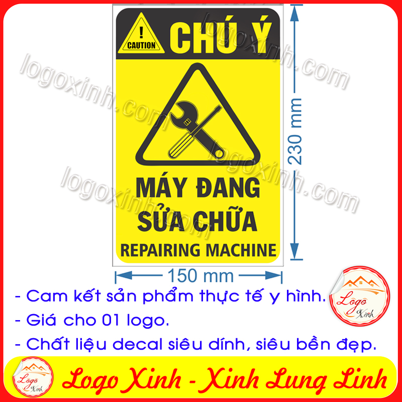 Logo tem sticker cảnh báo máy đang sửa bảo dưỡng, machine repairing - biển cảnh báo an toàn lao động