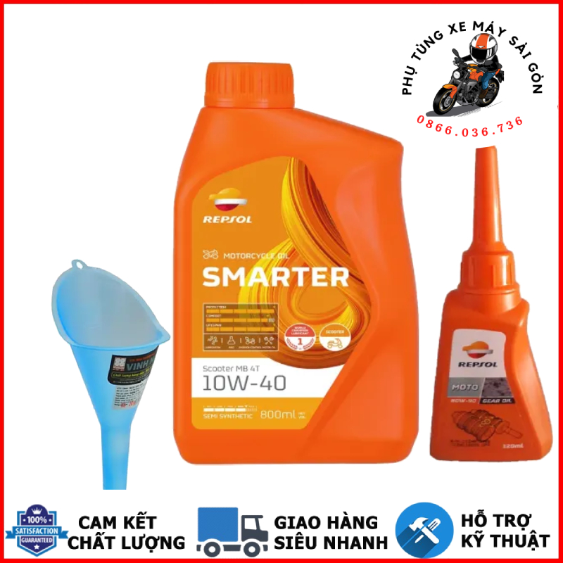 Nhớt xe ga REPSOL SMARTER MB 10W40 800ml và Nhớt láp Repsol [Mua 5 tặng 1 phểu]