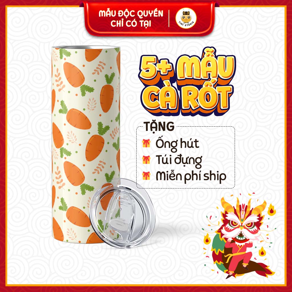Ly giữ nhiệt hình cà rốt - bình giữ nhiệt hình cà rốt - 600ml - inox 304 - tặng túi đựng - tỉ mỉ studio