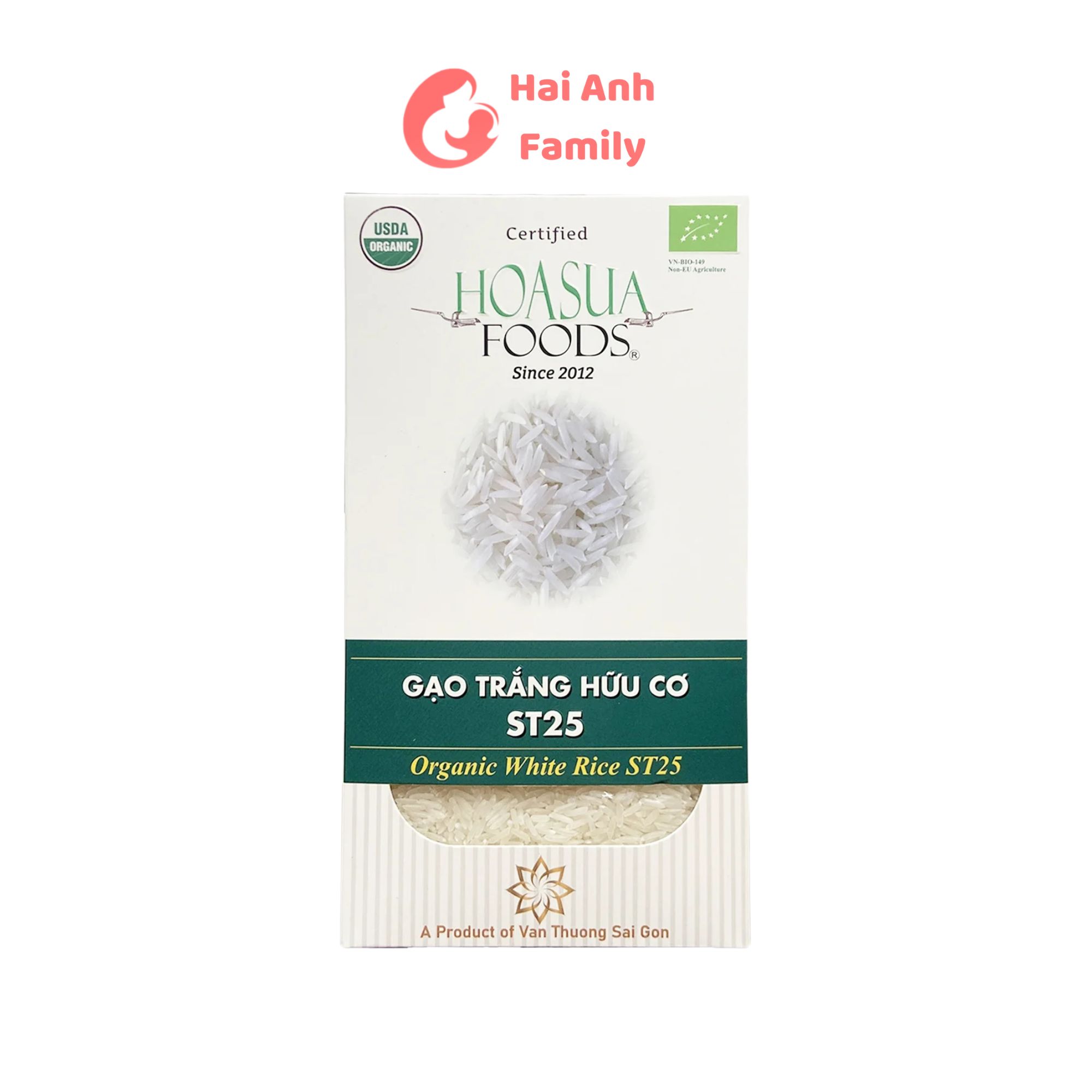 Gạo trắng ST25 hữu cơ cho bé ăn dặm, gói 1kg