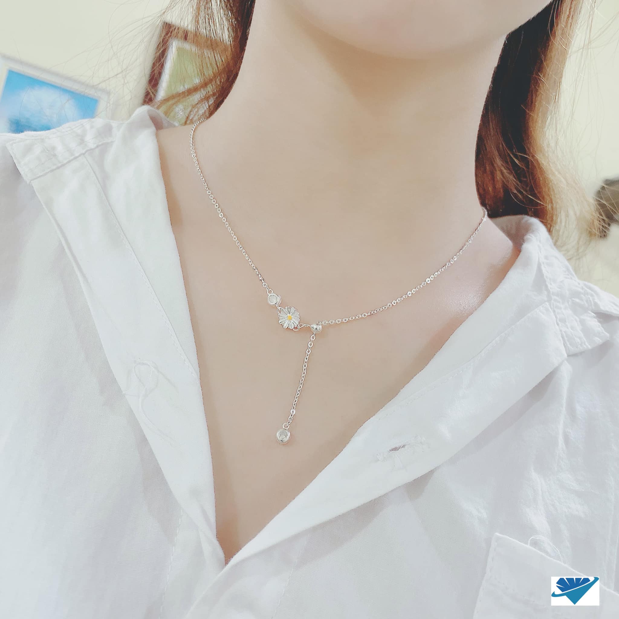 Dây chuyền bạc mặt hoa cúc MS80