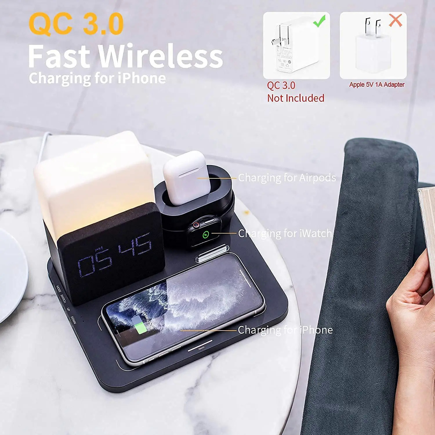 3 Trong 1 Nhanh Chóng Sạc Trạm Sạc Không Dây Kỹ Thuật Số Đồng Hồ Báo Thức Ánh Sáng Ban Đêm Tương Thích Cho  13  Sạc