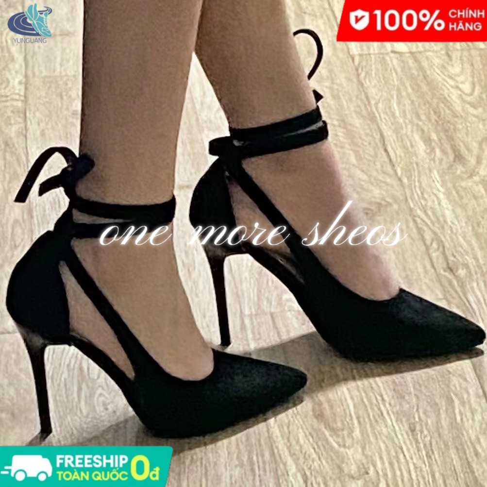 YUNGUANG Đôi dép cao gót mới phụ nữ với dây buộc sexy mỏng đen giày cao gót giày dép【Free Shipping Miễn phí vận chuyển】