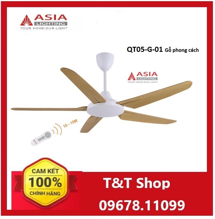 Quạt trần cao cấp QT05-G-01 Asia màu gỗ nhạt