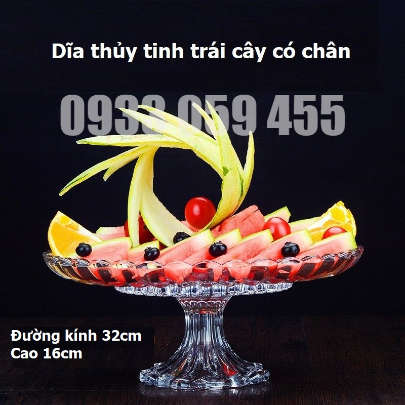 Dĩa thủy tinh để trái cây có chân đế, Đĩa trái cây tô thủy tinh, khay mứt đựng bánh kẹo sang trọng