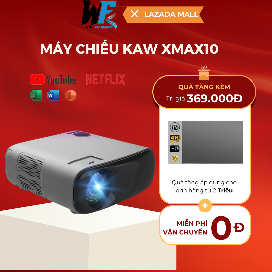 Máy Chiếu 4K Android KAW XMAX10 Chiếu Siêu Nét Xem Phim Giải Trí Dạy Học Văn Phòng Đa Năng - Bảo hành 1 đổi 1