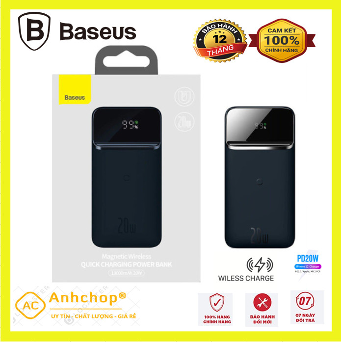 Sạc dự phòng không dây nam châm baseus ppmt-03 10000mah sạc nhanh 20w cho iphone 12