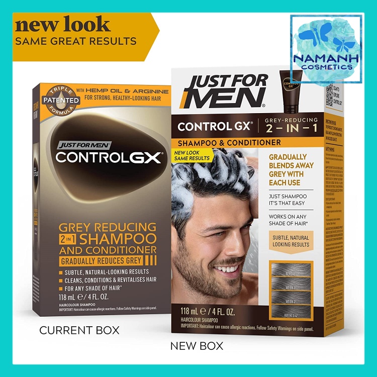 Dầu gội kèm xả giảm tóc bạc cho nam Just For Men Control GX Grey Reducing 2-in-1 Shampoo and Conditioner 118 ml