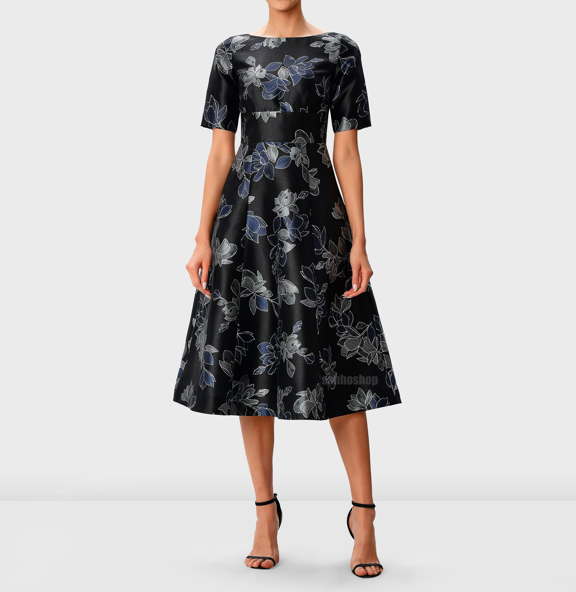 Đầm k4y floral print dupioni banded empire