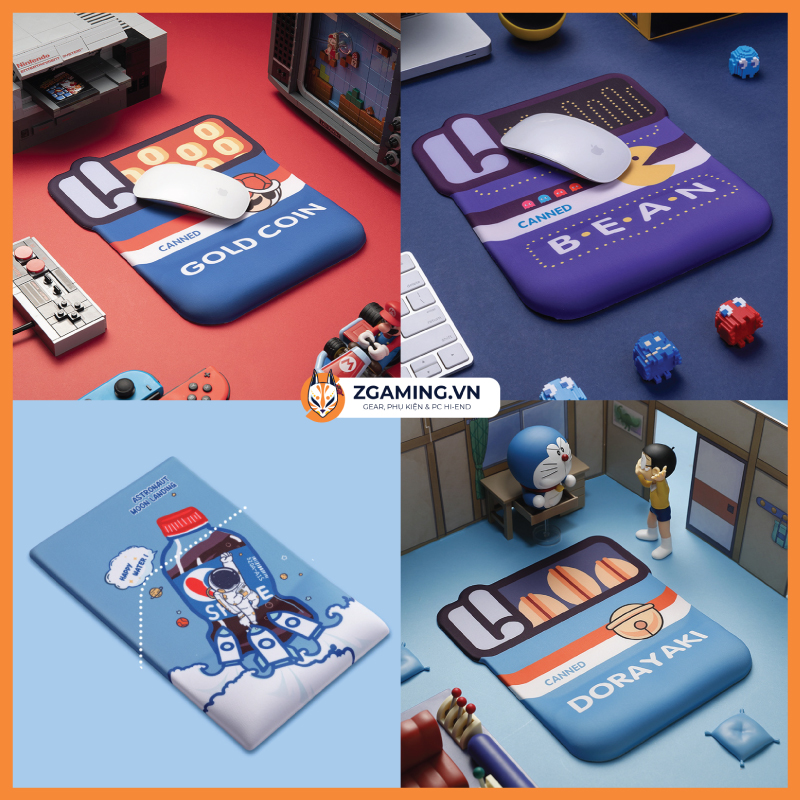 Miếng lót chuột Silicon 3D Mario, Pacman, Phi Hành Gia, Doraemon và Corgi