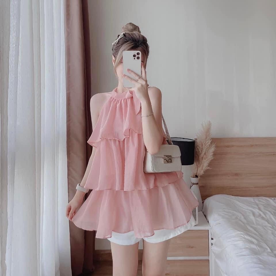 [Voucher 50k Freeship Max 0 đồng toàn quốc] Set áo yếm voan tơ cổ yếm xòe tầng quần short nữ set tiểu thư Hàn Quốc set đẹp mặc đi chơi dễ thương đồ bộ đùi vải voan mềm mại