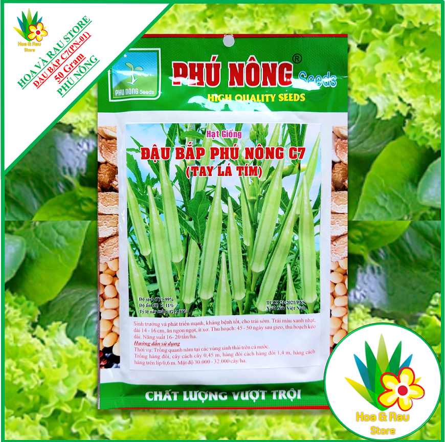 Đậu bắp phú nông c7 - tay lá tím - 50gr - phú nông - hoa và rau store - đậu bắp xanh nhạt