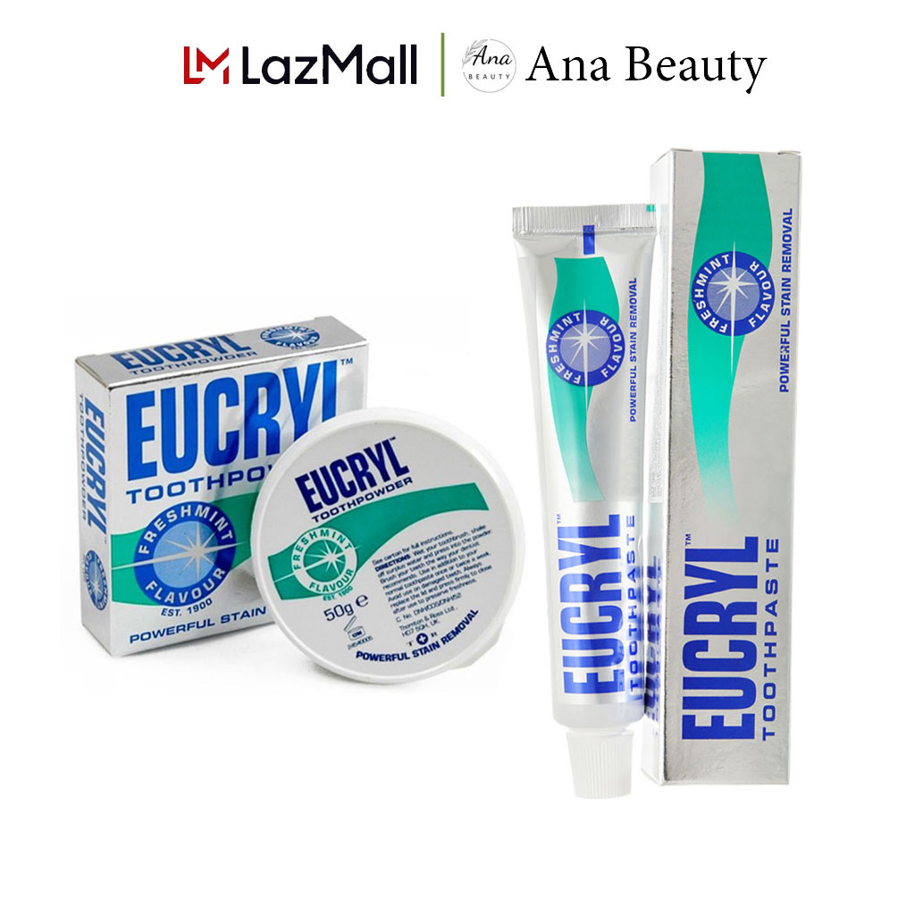 Combo kem đánh trắng răng Eucryl 62g Và Bột tẩy trắng Eucryl 50g ngăn ngừa hôi miệng tụt lợi