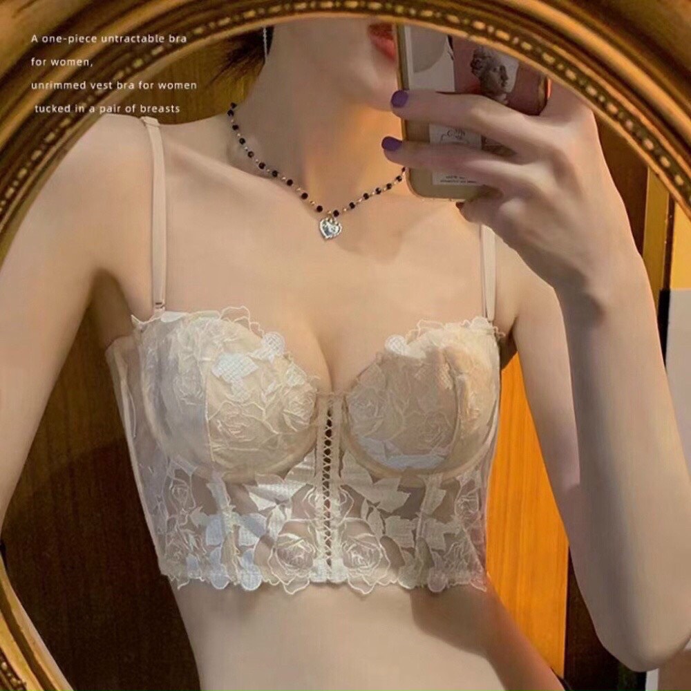 Áo ngực bra ren hoa đệm mỏng có gọng tạo khe -Áo ngực bralette ren mỏng có đệm mút tháo dời hàng Cao Cấp