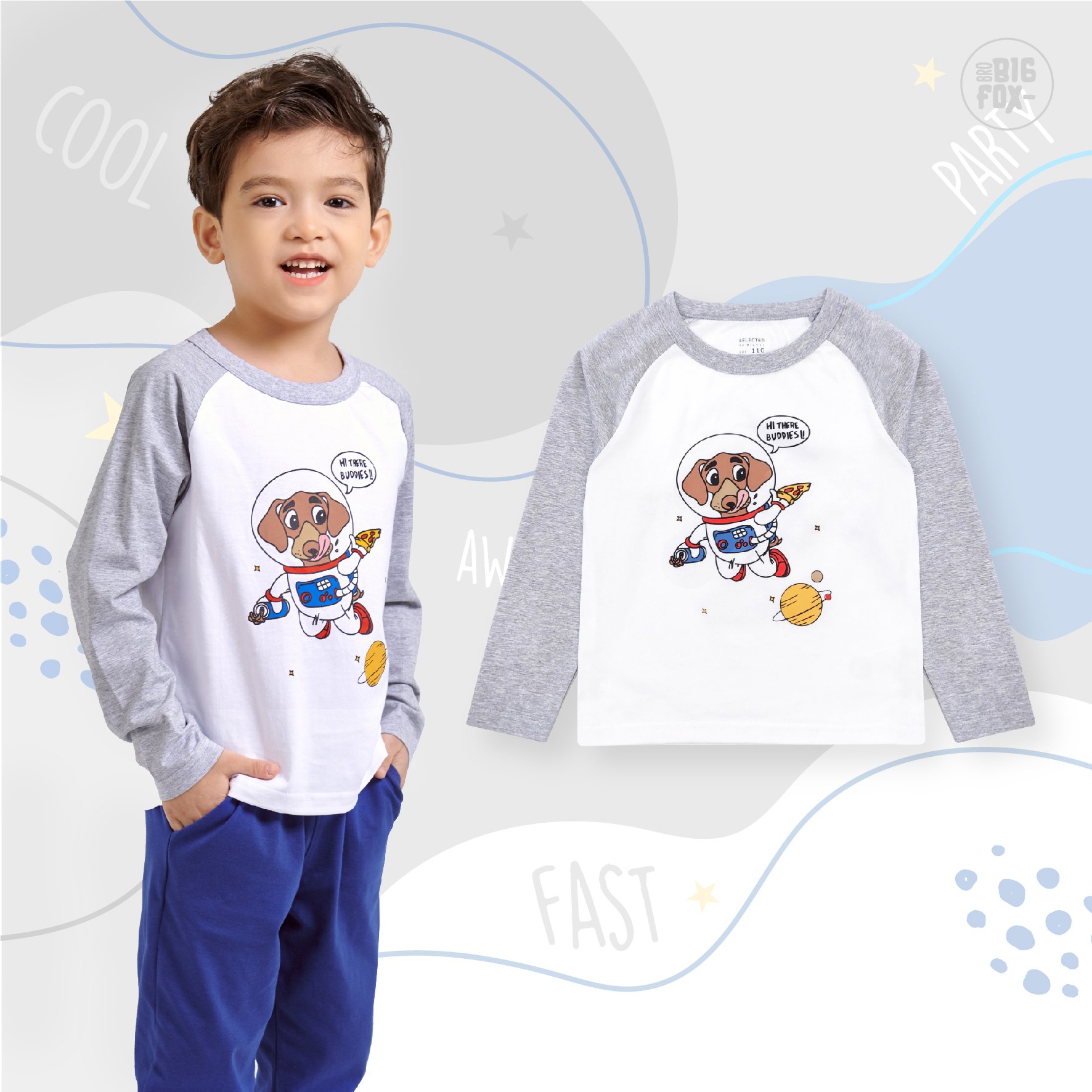 Áo thu đông bé trai BIGFOX - MISS MEOW, áo thun dài tay cho bé chất cotton phong cách Âu Mỹ hình phi hành gia 11 - 26 kg