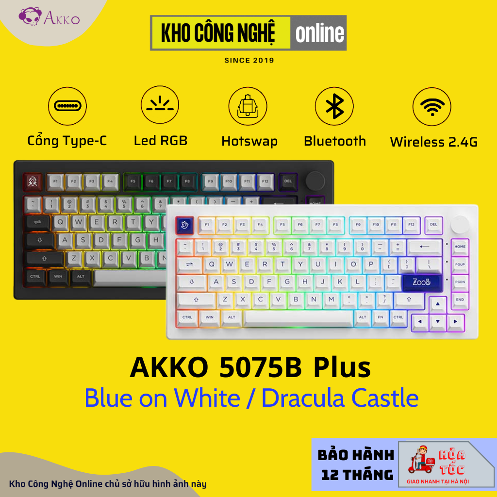 Bàn phím cơ akko 5075b plus blue on white