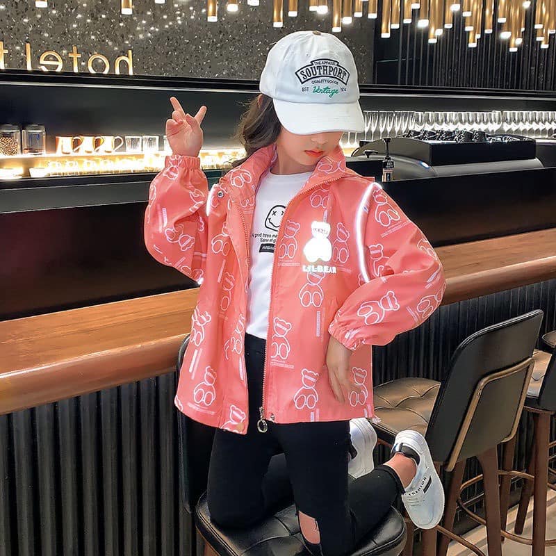 🦄🦄🦄 áo khoác gió phản quang hoạ tiết gấu size đại cho bé