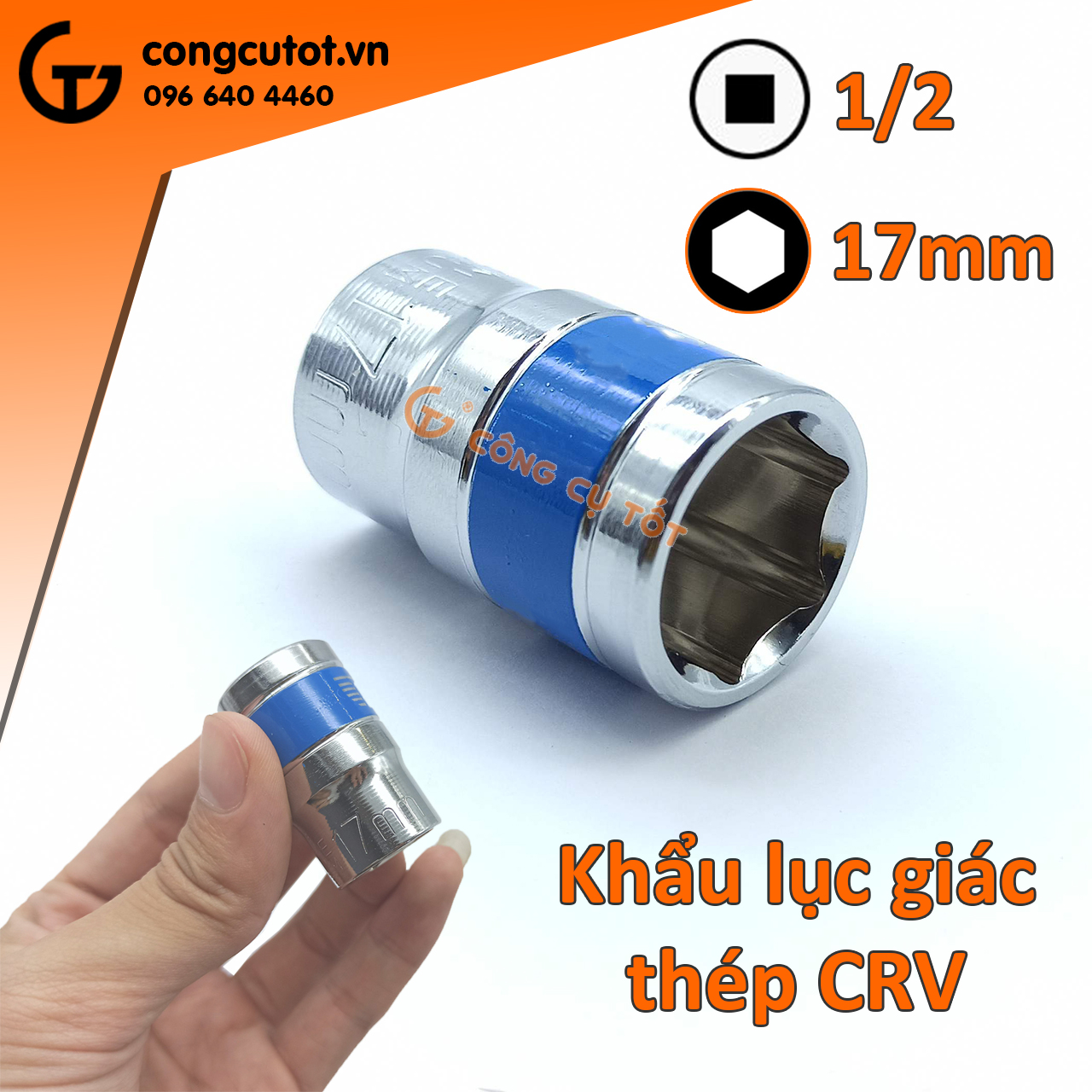 Đầu tuýp - đầu khẩu lục giác 1/2 inch thép CrV băng xanh