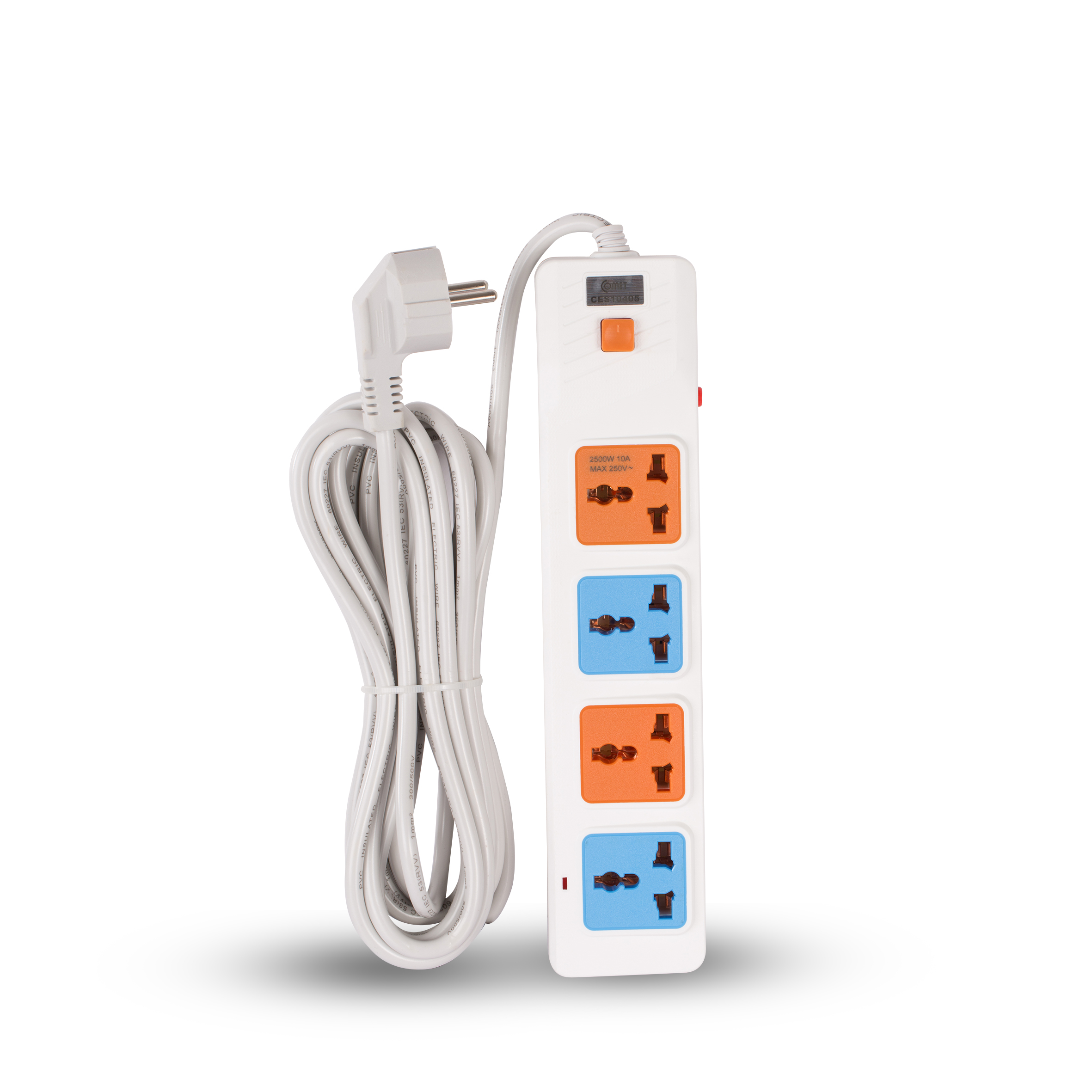 Ổ cắm điện nối dài comet ces10405 dây dài 5m, 4 ổ đa năng thích hợp với tất cả các loại phích cắm, công tắc on/off an toàn.