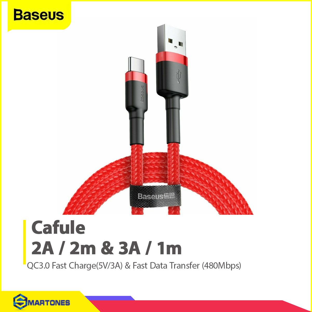 Cáp sạc  Baseus Cafule Type C 1m và 2m cho Samsung S8/S9/ Note8/ Note9/ Xiaomi/ Huawei/ Oppo/Nokia