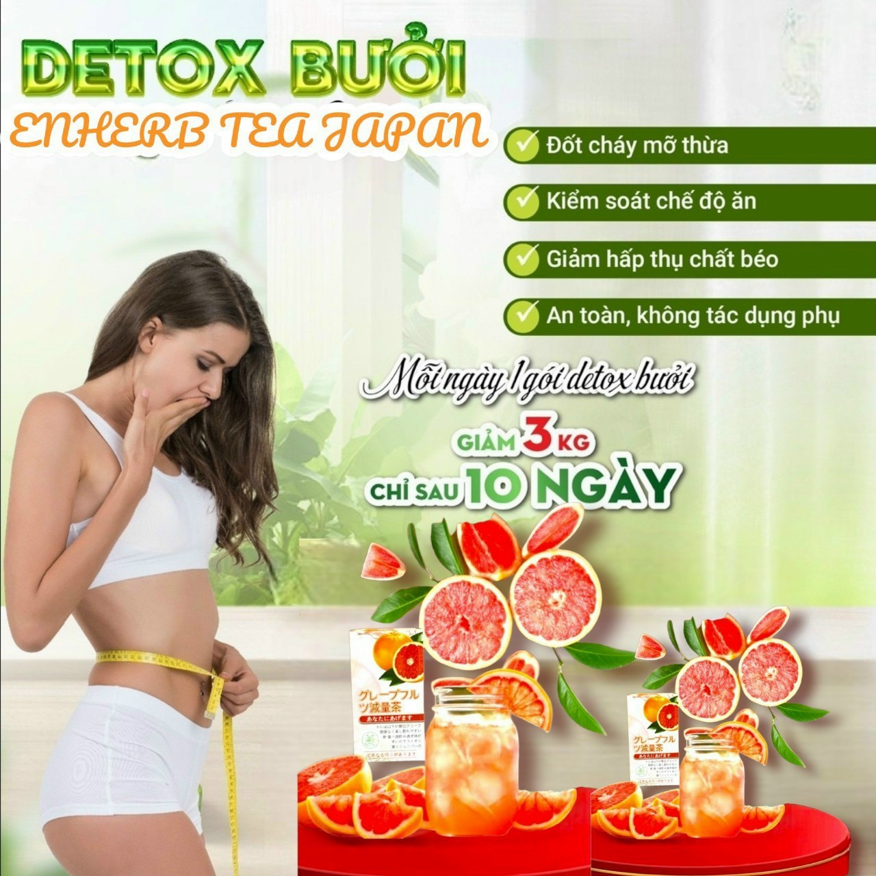 Bưởi Đỏ ENHERB TEA JAPAN Hộp 20 Gói Tăng Cường Sức Đề Kháng Hỗ Trợ Giảm Cân Làm Đẹp