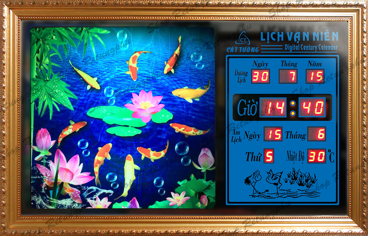 Đồng hồ Lịch Vạn Niên điện tử - Cửu Ngư 55003 (KT 55x35x7cm)_Có 2 Loại (không Remote Đèn và Có Remote Đèn)