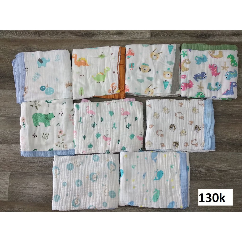 Chăn aden 6 lớp bo viền, khăn aden sợi tre, chăn đắp mùa hè cho bé