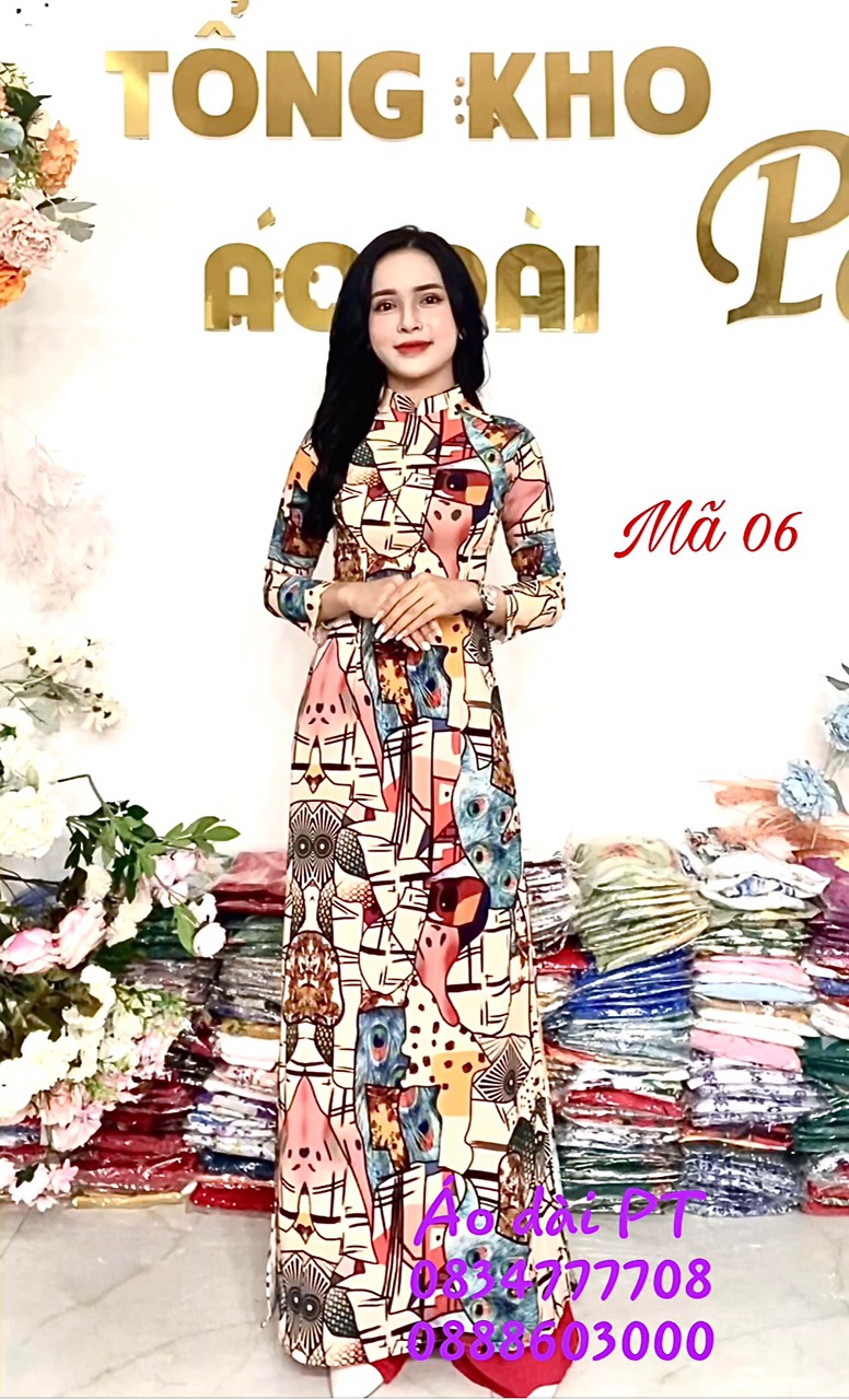 Áo dài truyền thống lụa nhật in hoa 3d siêu đẹp