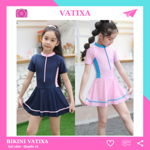 Bikini đồ bơi cho bé gái liền thân loại váy bên trong có quần đùi kín đáo VATIXA BG01