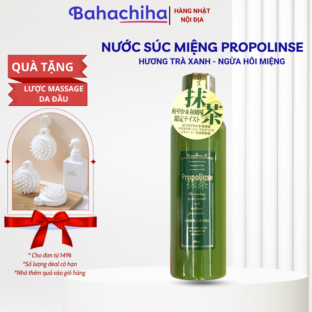 Bahachiha Nước súc miệng Propolinse trà xanh 600ml - Chống oxy hóa cao, diệt khuẩn, sạch miệng ,phù hợp với người hút thuốc lá, hôi miệng - hàng Nhật nội địa