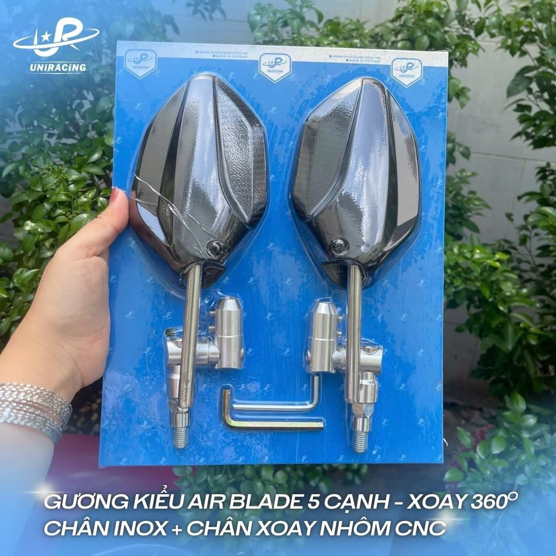 Gương Chiếu Hậu Xoay 360 Độ UNIRACING Chân Inox/Chân Xoay CNC Cho Honda Air Blade